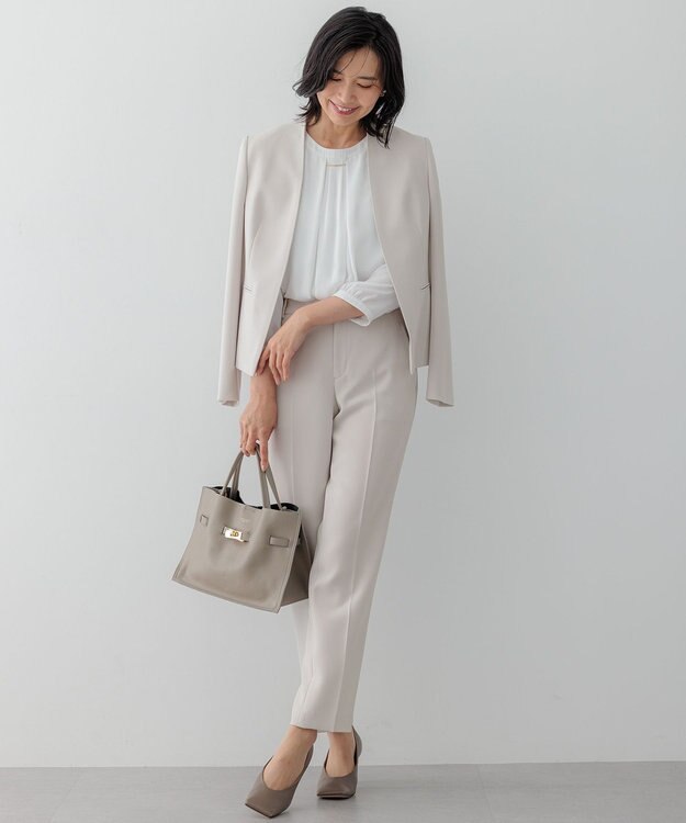 23区 【セットアップ対応/洗える】トリアセダブルジョーゼット ノーカラー ジャケット ベージュ系