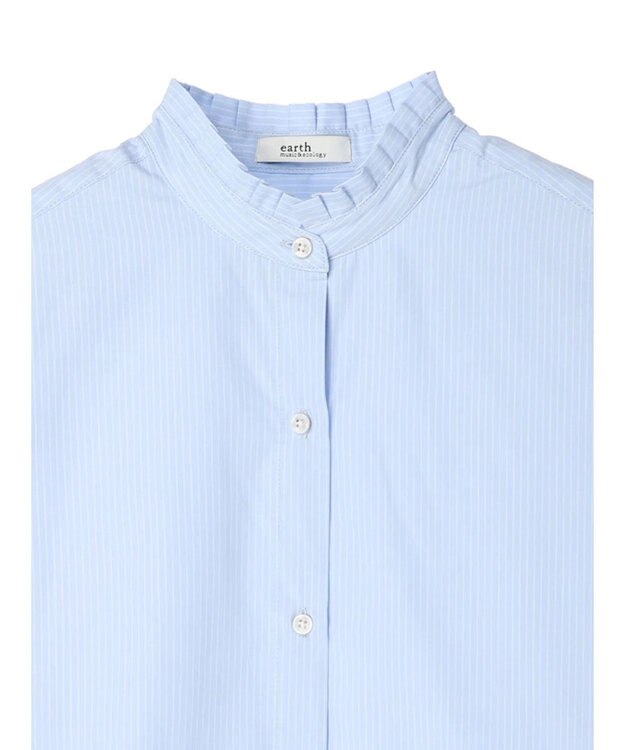 earth music&ecology Ｔ／Ｃ　スタンドフリルブラウス Stripe
