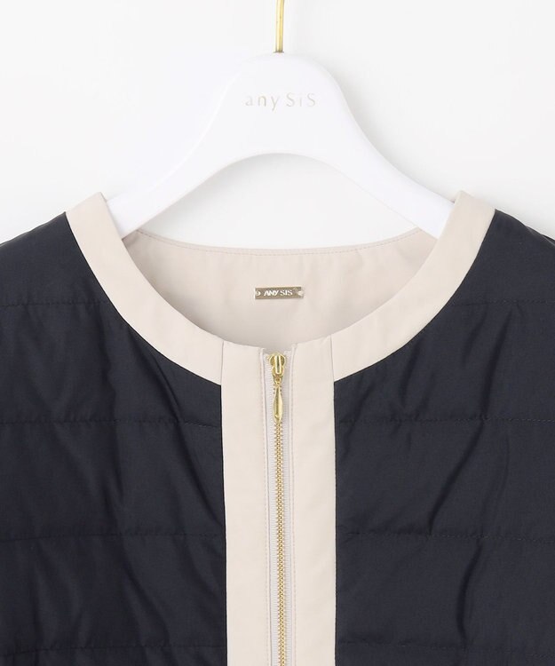 ANY SIS 【2WAY】ノーカラーダウン ジャケット ネイビー×ベージュ