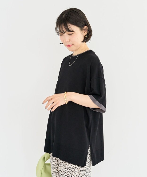 Green Parks 冷やっとすずやかレイヤーニットプルオーバ Black