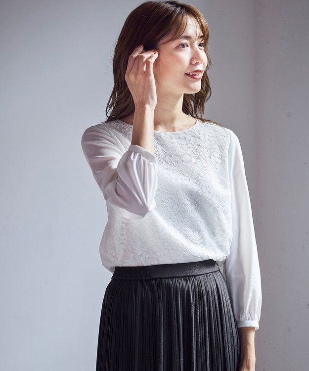 ANY SIS L 【洗える】レイヤードレース ブラウス オフ