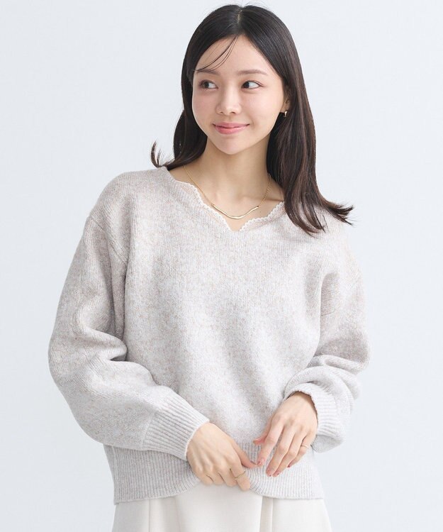 earth music&ecology ラメグラデーションニットプルオーバー Beige