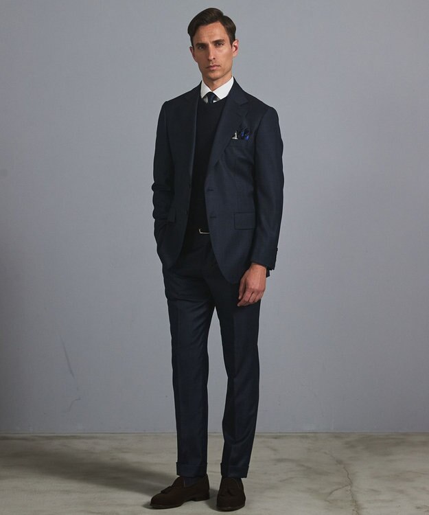 GOTAIRIKU オリジナル設計【洗える/チクチクしにくい/ピリングしにくい】イタリア糸 ハイゲージ Ｖネックニット_WOOL100% ネイビー系