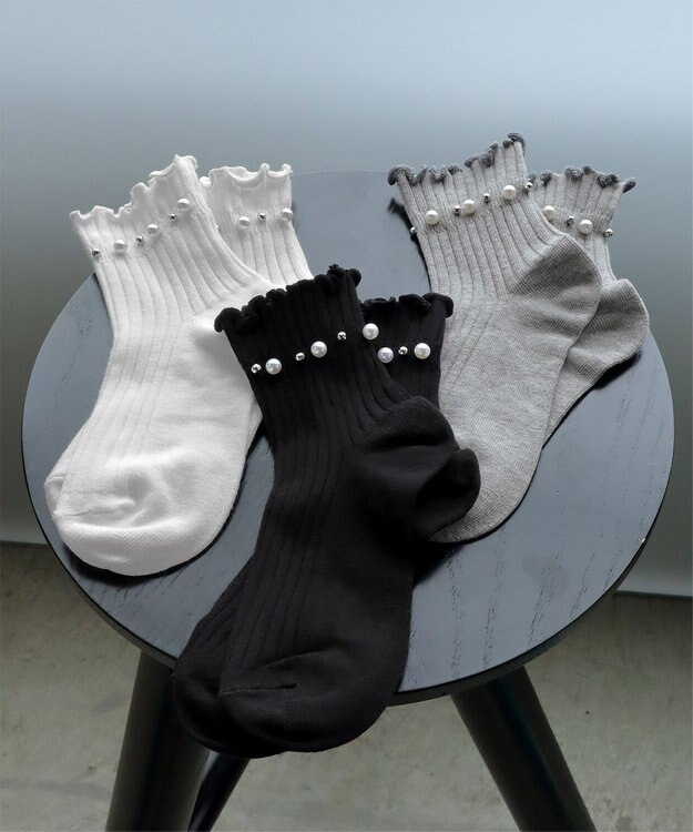 Tiaclasse リブ編みパールソックス オフホワイト