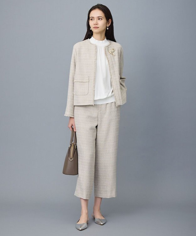 自由区 L 【17号サイズまで展開・カタログ掲載】ライトミックスツイード ジャケット ベージュ