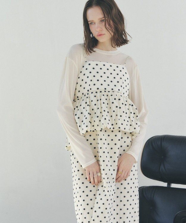 YECCA VECCA ドット柄バルーンキャミワンピース Ivory