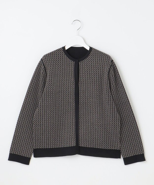 自由区 【洗える】リバーシブルニット セットアップ(カーディガン×タイトスカート) ブラック×グレージュ