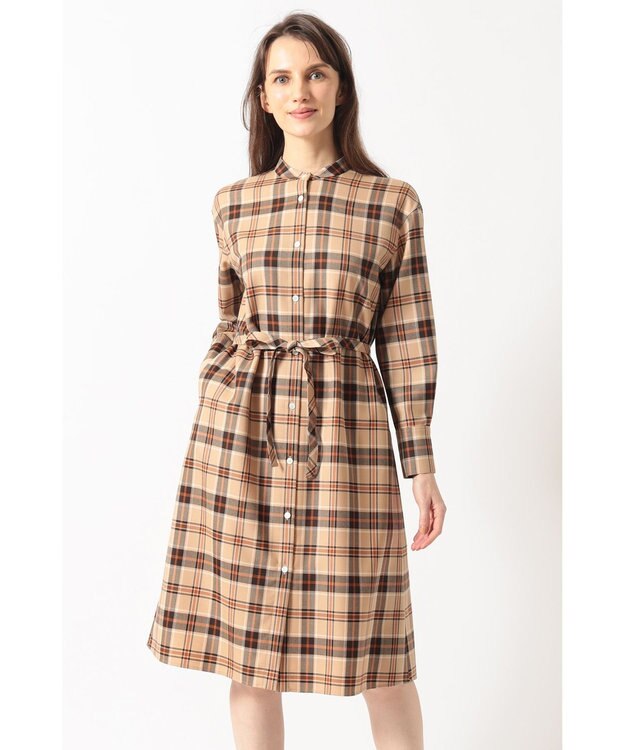 DAKS タータンチェック バンドカラーワンピース ベージュ