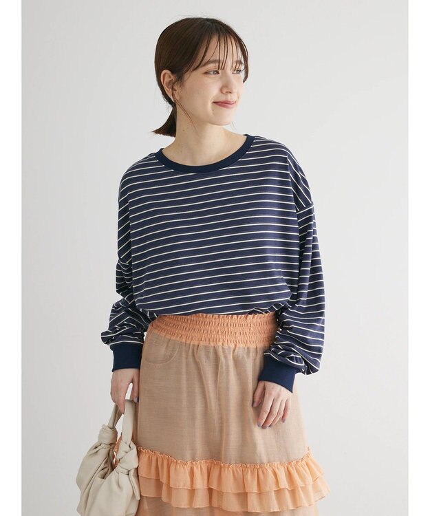 Green Parks マシュマロタッチボーダープルオーバー Navy