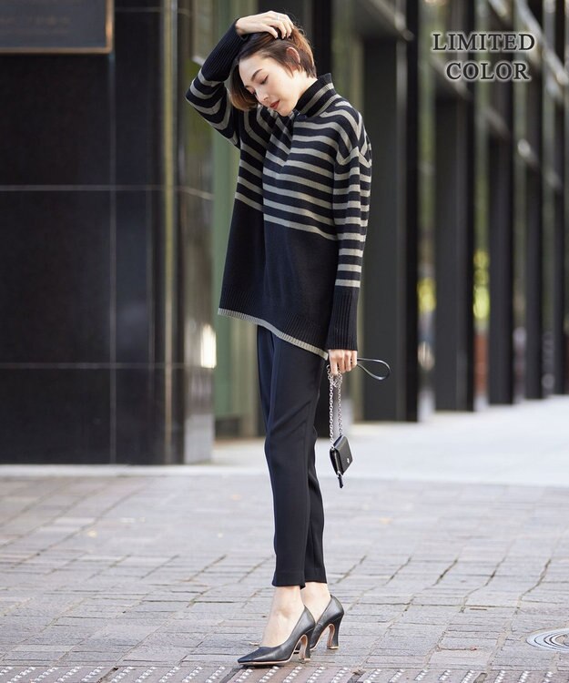 ICB 【新色追加・WEB限定カラーあり】 ソフトカシミヤミックス ハイネックニット ブラック×アッシュカーキ系柄［WEB限定］