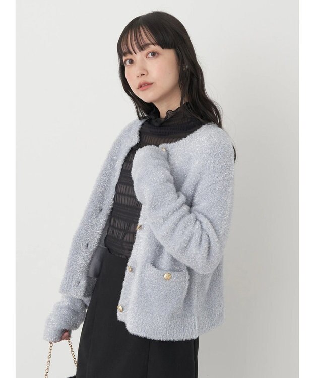 earth music&ecology キラキラシャギーカーディガン Light Gray