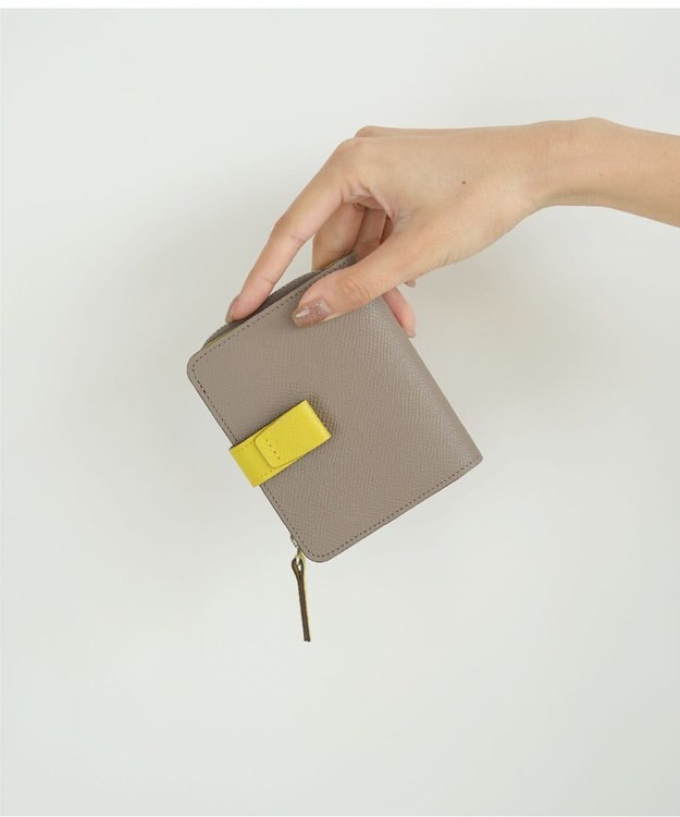 Atelier nuu 日本製 noble L字ファスナー二つ折りウォレット グレージュ×イエロー