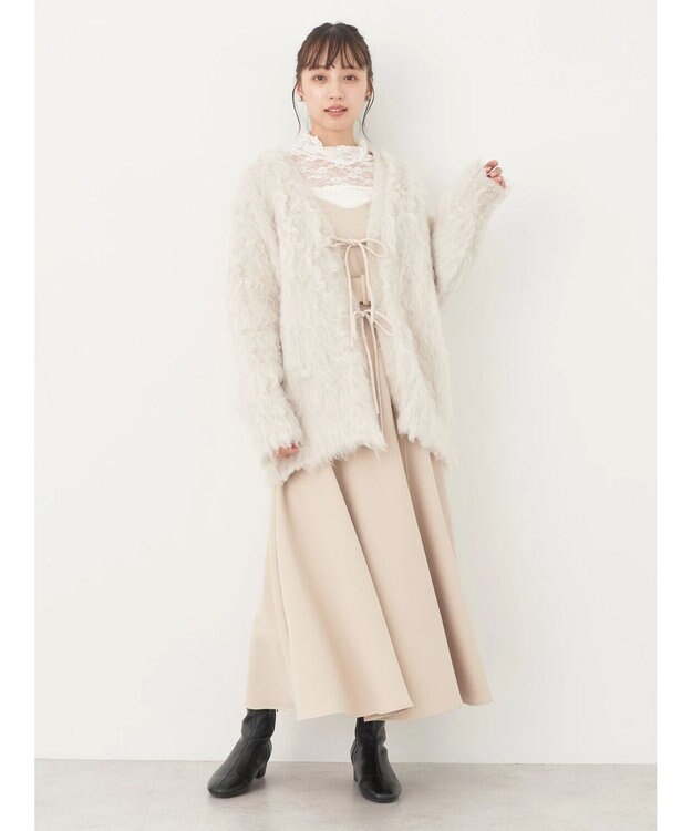 earth music&ecology 起毛リボンニットカーディガン Ecru