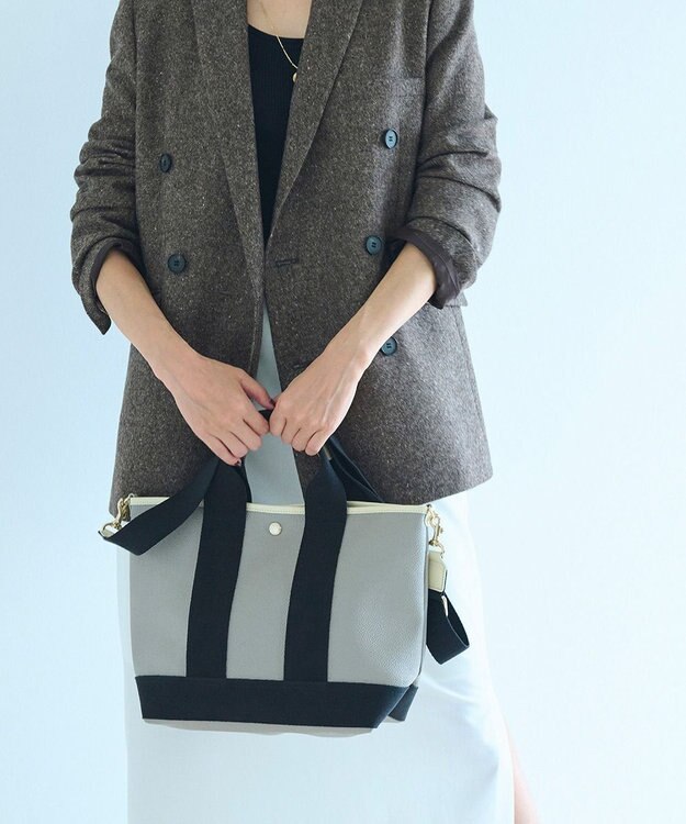 TOPKAPI 【Breath TOPKAPI】スコッチグレイン ネオレザー トート バッグ ショルダー付き M グレージュ