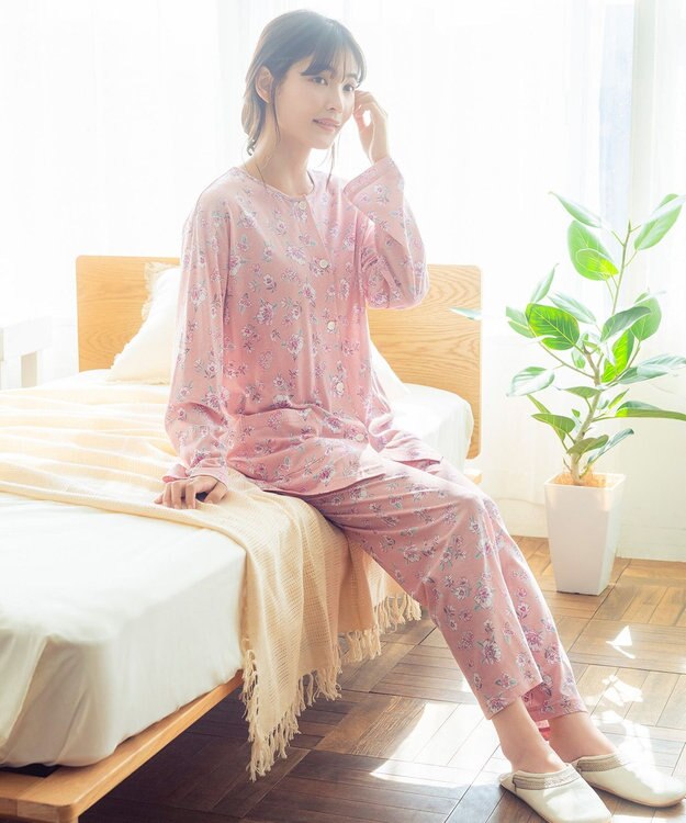 Wing ウイング スリープ パジャマ 長袖 長ズボン 綿レーヨン天竺素材 レディース EP8022 ウイング／ワコール ピンク