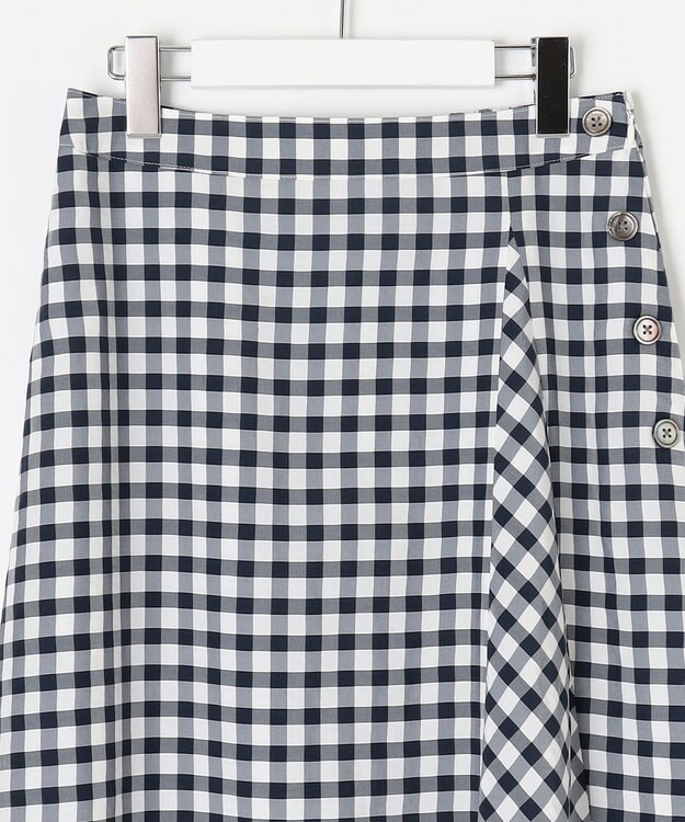 J.PRESS LADIES L 【洗える】アセVisギンガム フレアー スカート ネイビー系