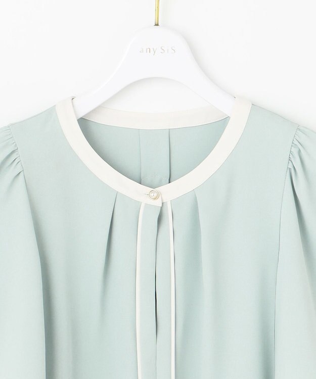 ANY SIS S 【洗える】バイカラーフレア ブラウス ミント