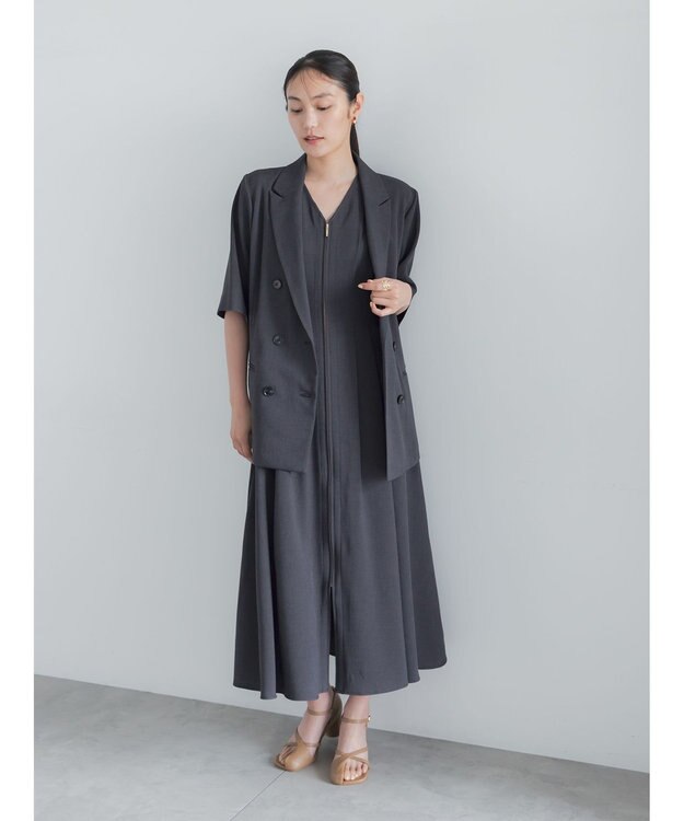 Te chichi ミックスツイルテーラードジャケット(セットアップ可)《2026 SUMMER LOOK item》 チャコールグレー