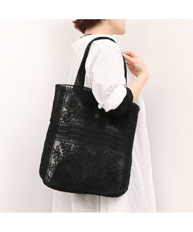 UNBILLION カシュカシュ cachecache / レース縦型トートバッグ ブラック