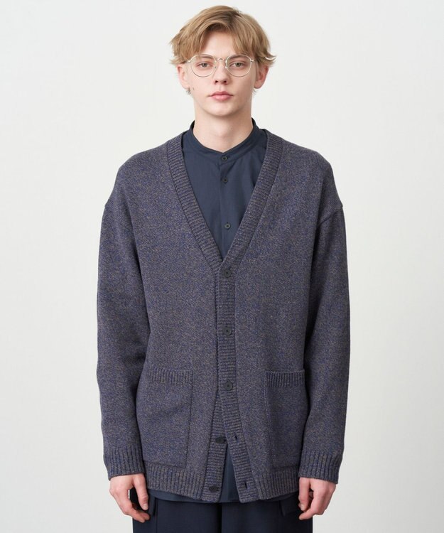 ATON WOOL MOULINE | オーバーサイズカーディガン - UNISEX NAVY