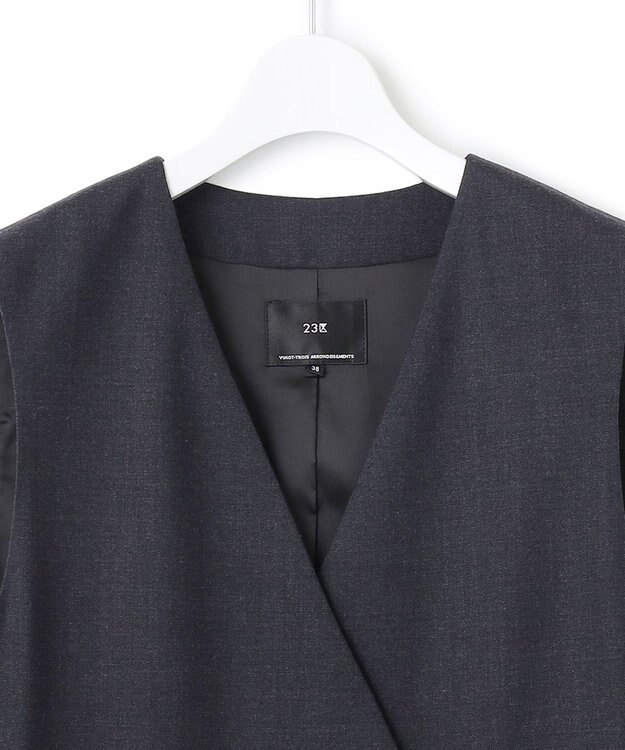 23区 ウーステッドウールツイル ロング ジレ グレー系