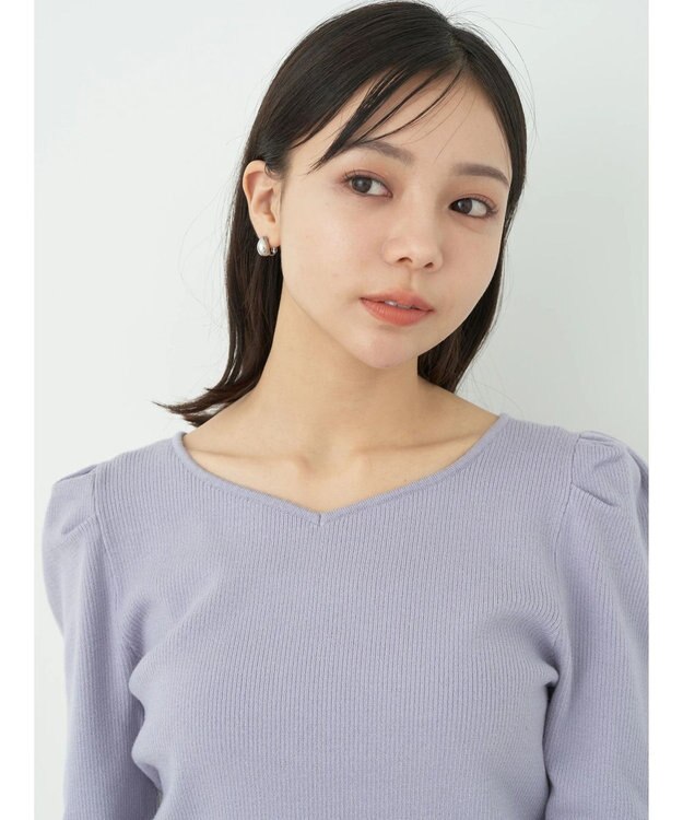 earth music&ecology ハートネック袖パールニットプルオーバー Lavender