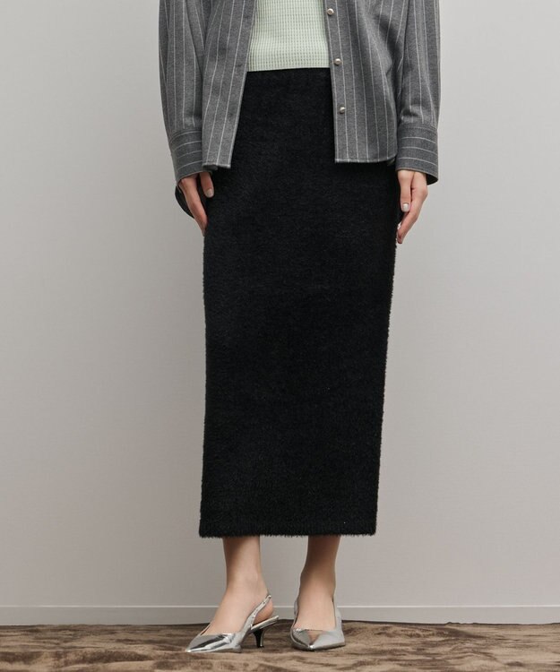 GRACE CONTINENTAL ラメフェザーニットスカート ブラック