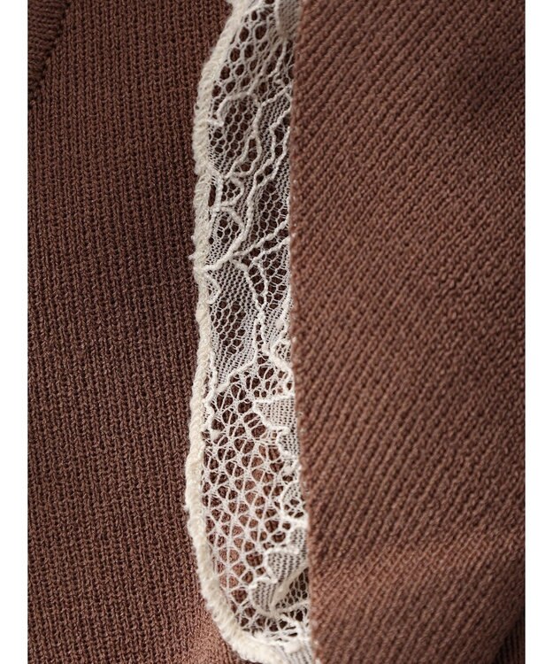 earth music&ecology レースドッキングフリルニットプルオーバー Mocha