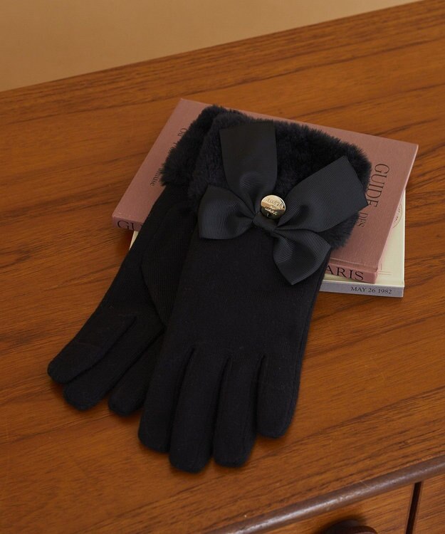 Maison de FLEUR ビッグリボンファーグローブ Black