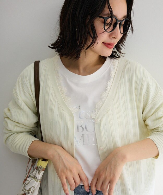 Green Parks レースドッキングニットカーディガン Ecru