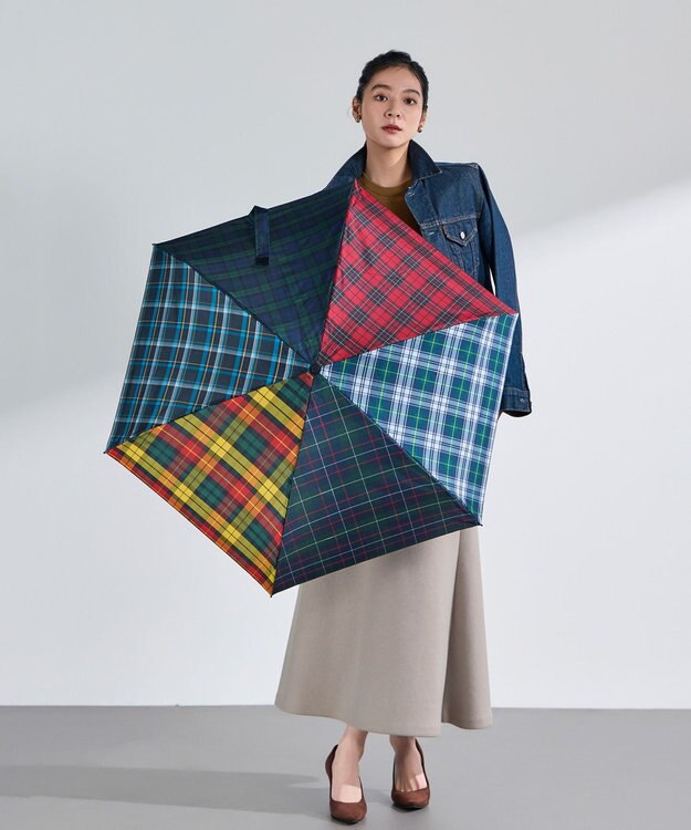 +RING プラスリング UNISEX 晴雨兼用 折傘 CHK T1397 sunshield マルチカラー