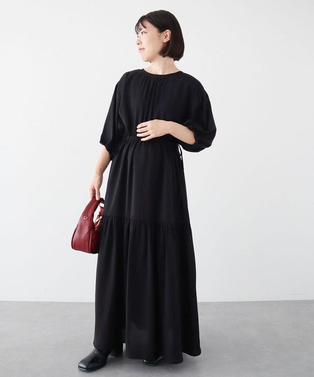 Green Parks ・ＥＬＥＮＣＡＲＥ　ＤＵＥ　５分袖ティアードワンピース Black