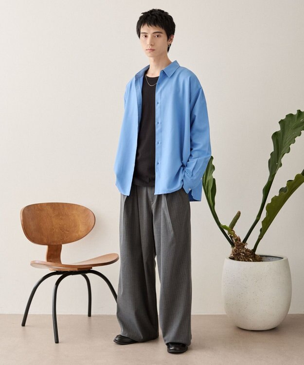 WEGO ルーズシルエットボックスシャツ（LS） ブルー