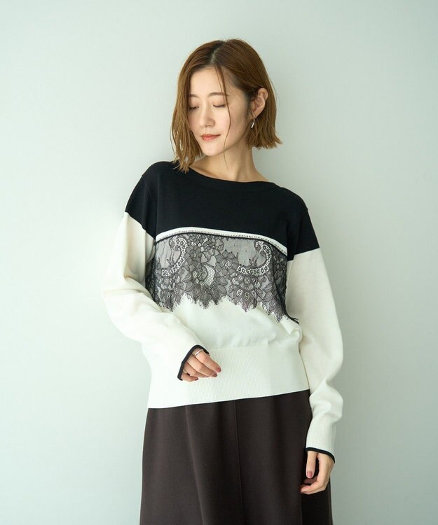 バイカラーレースニット / YECCA VECCA | ファッション通販 【公式通販