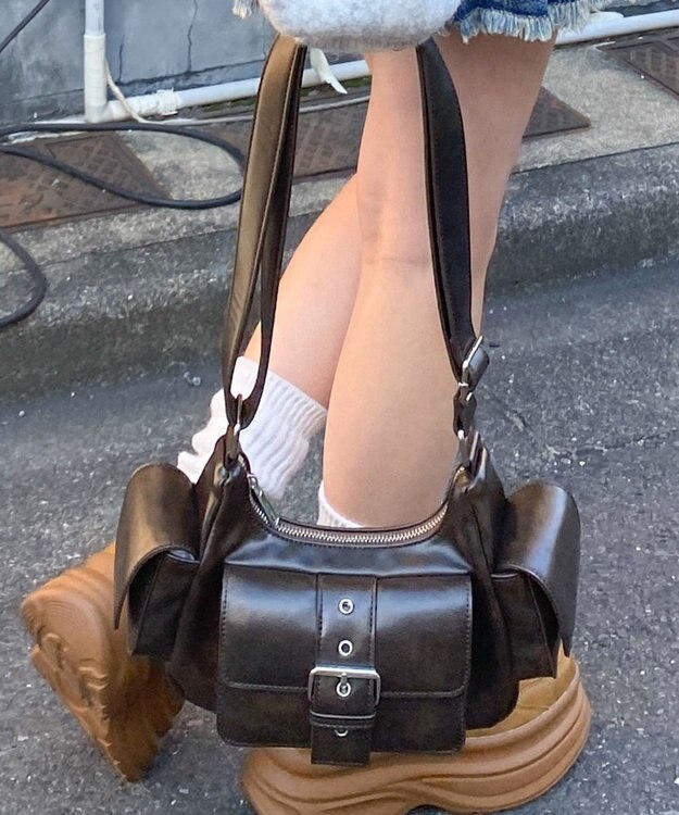 WEGO ハトメベルトポケットショルダー ブラウン