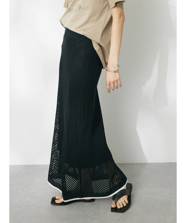 CRAFT STANDARD BOUTIQUE 配色メッシュニットスカート Black