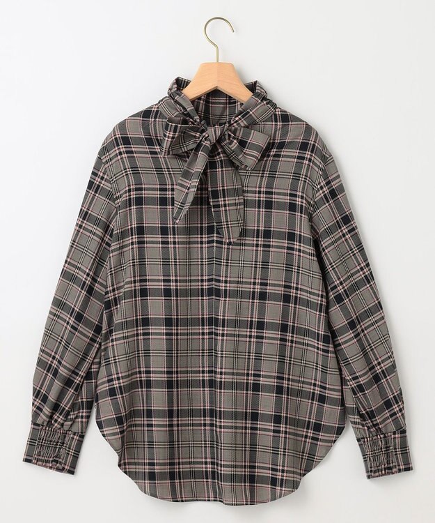 組曲 シアーツイルチェック ハイネックブラウス ベージュ系3