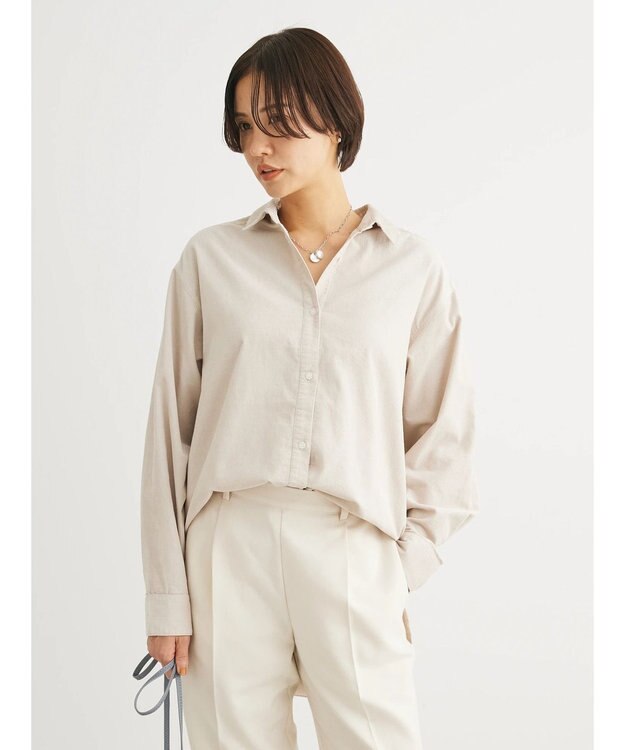 Green Parks 柔らかい細コールシャツ Ecru