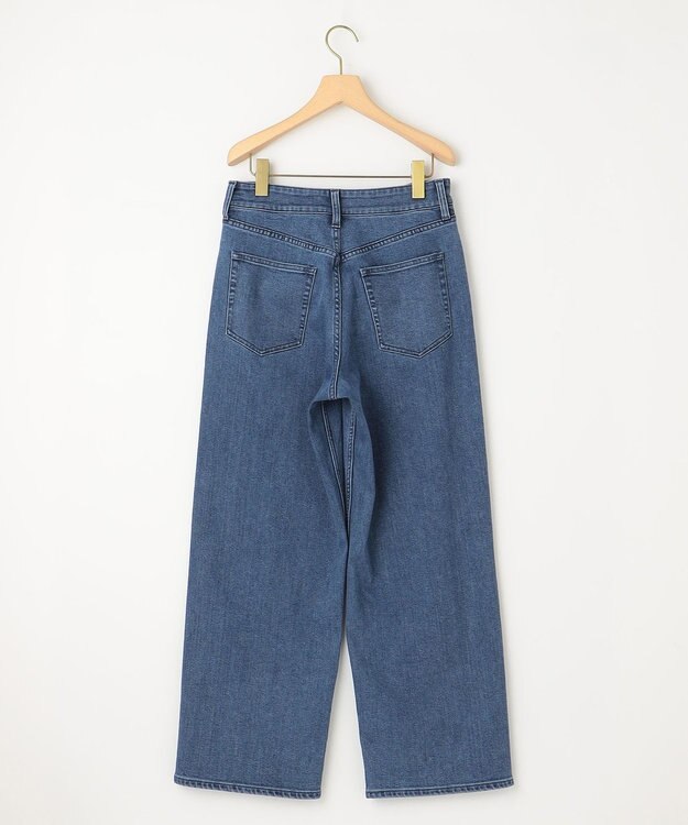 組曲 L 【ストレッチ】ミッドデニム ワイドストレートパンツ ユーズドブルー系