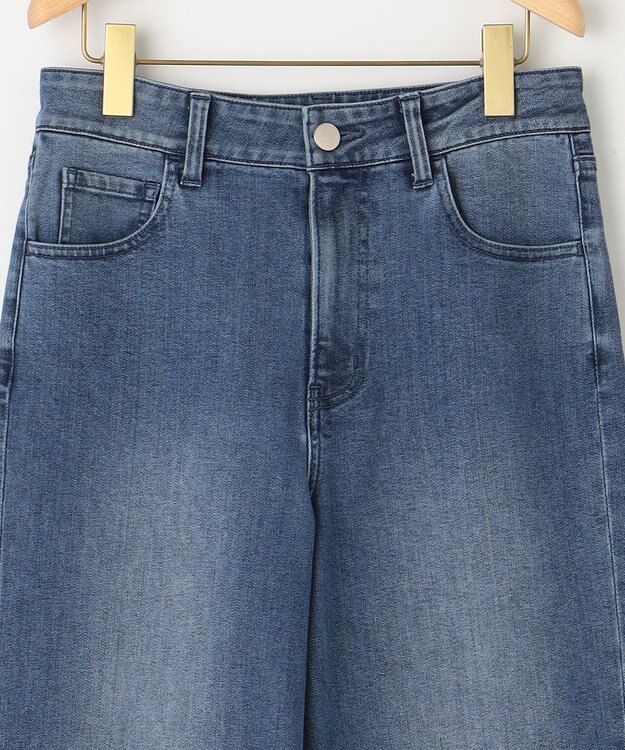 組曲 L 【ストレッチ】ミッドデニム ワイドストレートパンツ ユーズドブルー系