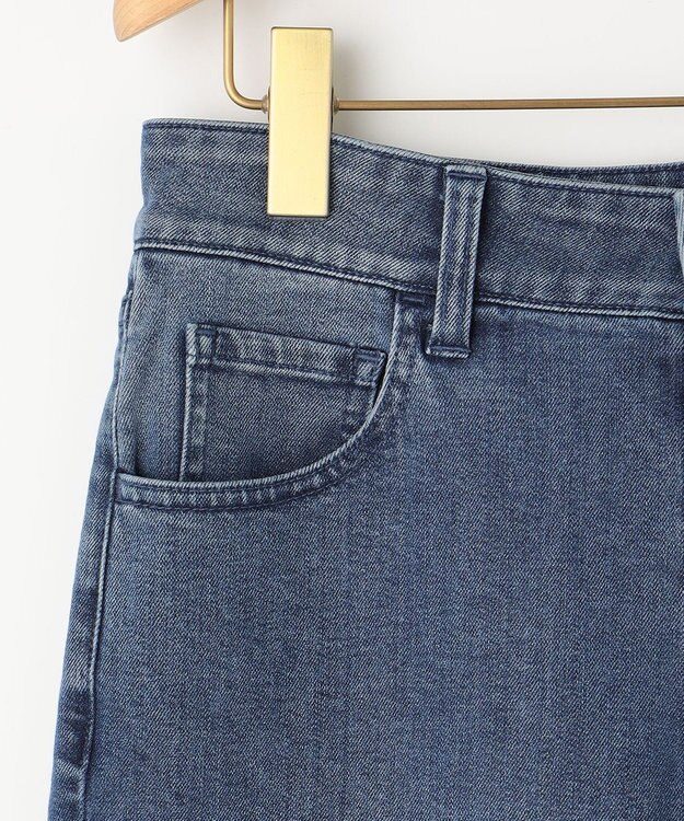 組曲 L 【ストレッチ】ミッドデニム ワイドストレートパンツ ユーズドブルー系