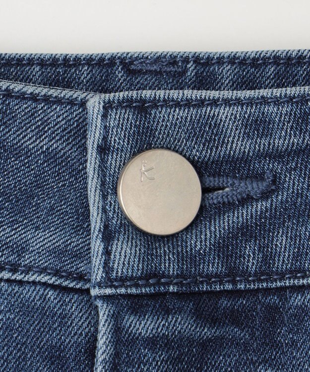 組曲 L 【ストレッチ】ミッドデニム ワイドストレートパンツ ユーズドブルー系