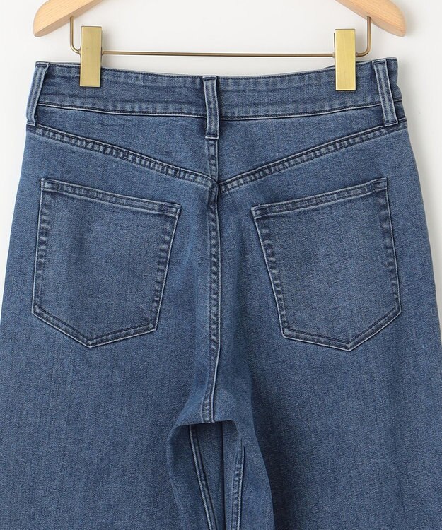 組曲 L 【ストレッチ】ミッドデニム ワイドストレートパンツ ユーズドブルー系