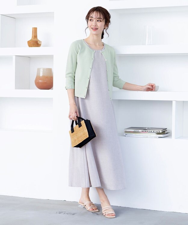 Tiaclasse L 【洗える】ミラノリブ編みが大人上品なリボンニットカーディガン ミント