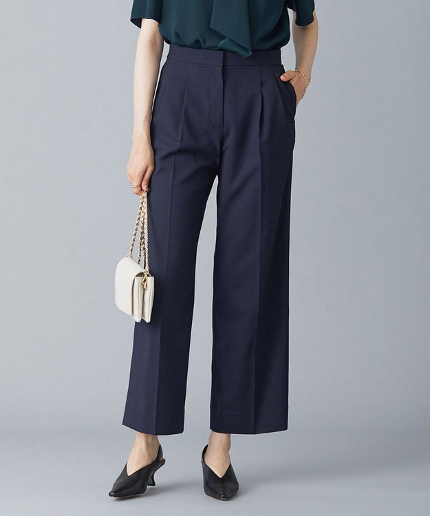 ICB 【洗える】 LinenLikeOx ワイドストレートパンツ ネイビー系