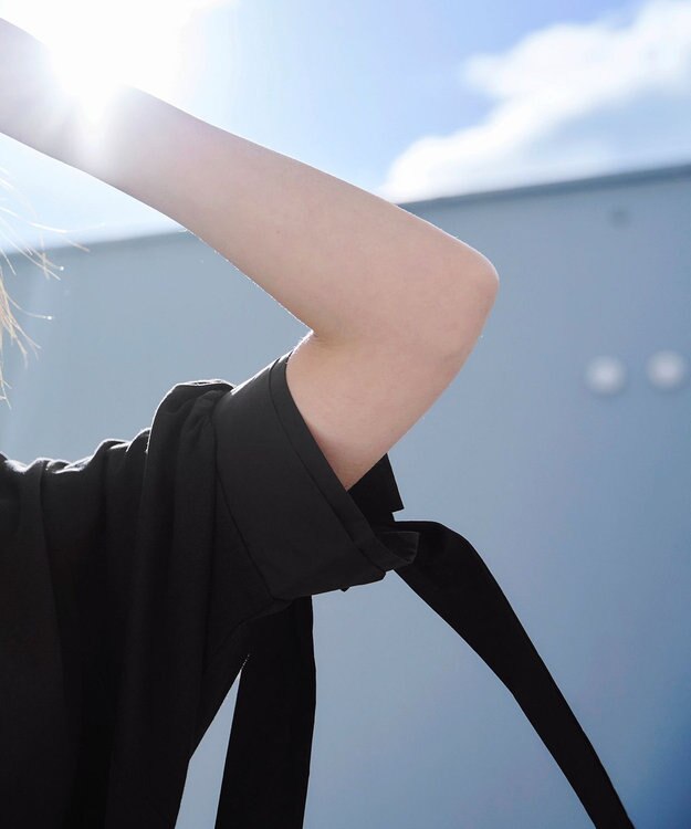 Tiaclasse 【洗える】デザインカフス付きマキシカットソーワンピース ブラック