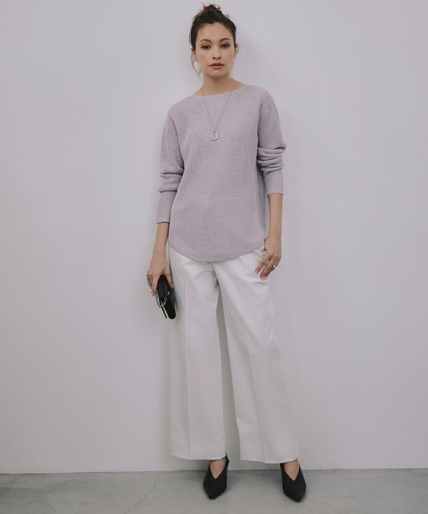 ICB 【WEB限定カラーあり・洗える】ペーパーブレンドシャインニット プルオーバー パールグレー系