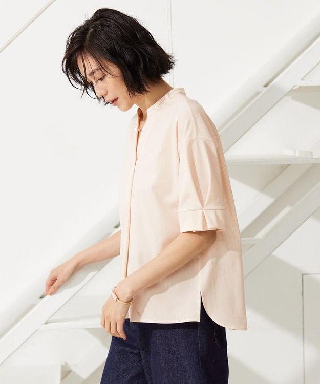 自由区 【WEB限定・洗える】トリコットジャージー カットソー シェルストライプ