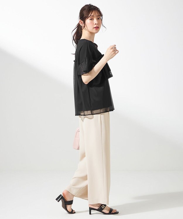 ANY SIS L 【洗える】チュール重ね プルオーバー ブラック