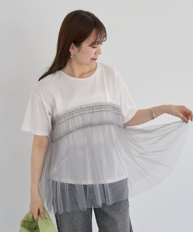 Green Parks ・ＥＬＥＮＣＡＲＥ　ＤＵＥ　チュールドッキングＴＥＥ Off White